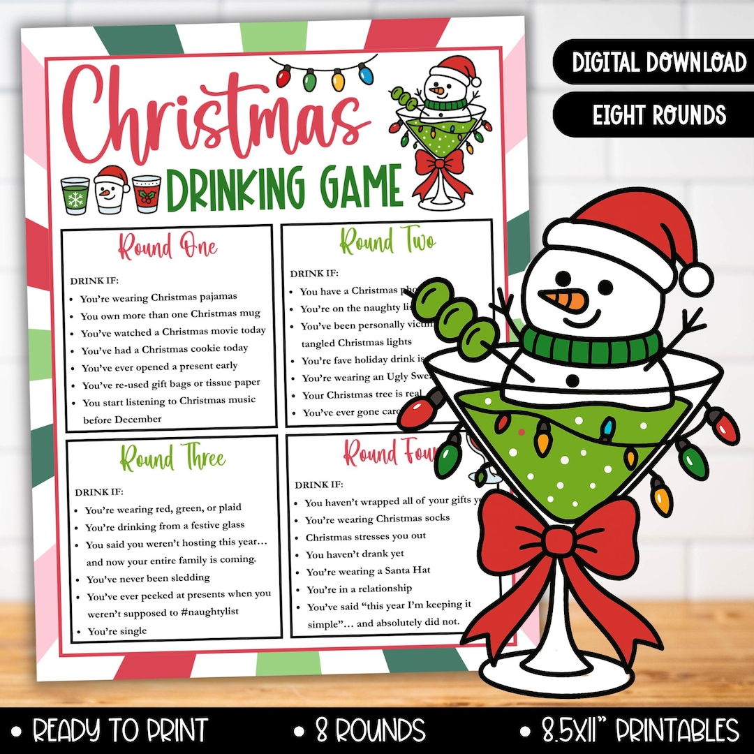 Funny Christmas Drinking Game Printable, Adult Holiday Party Activity — free download