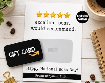 Funny Boss Appreciation Gift Card Holder, Boss's Day Gift, Manager 5 Star Review Greeting Card, Employer Bosses Supervisor Gifts Printable