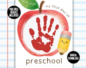 2026 First Day of School Apple Handprint Craft: Preschool Kindergarten Back to School Printables