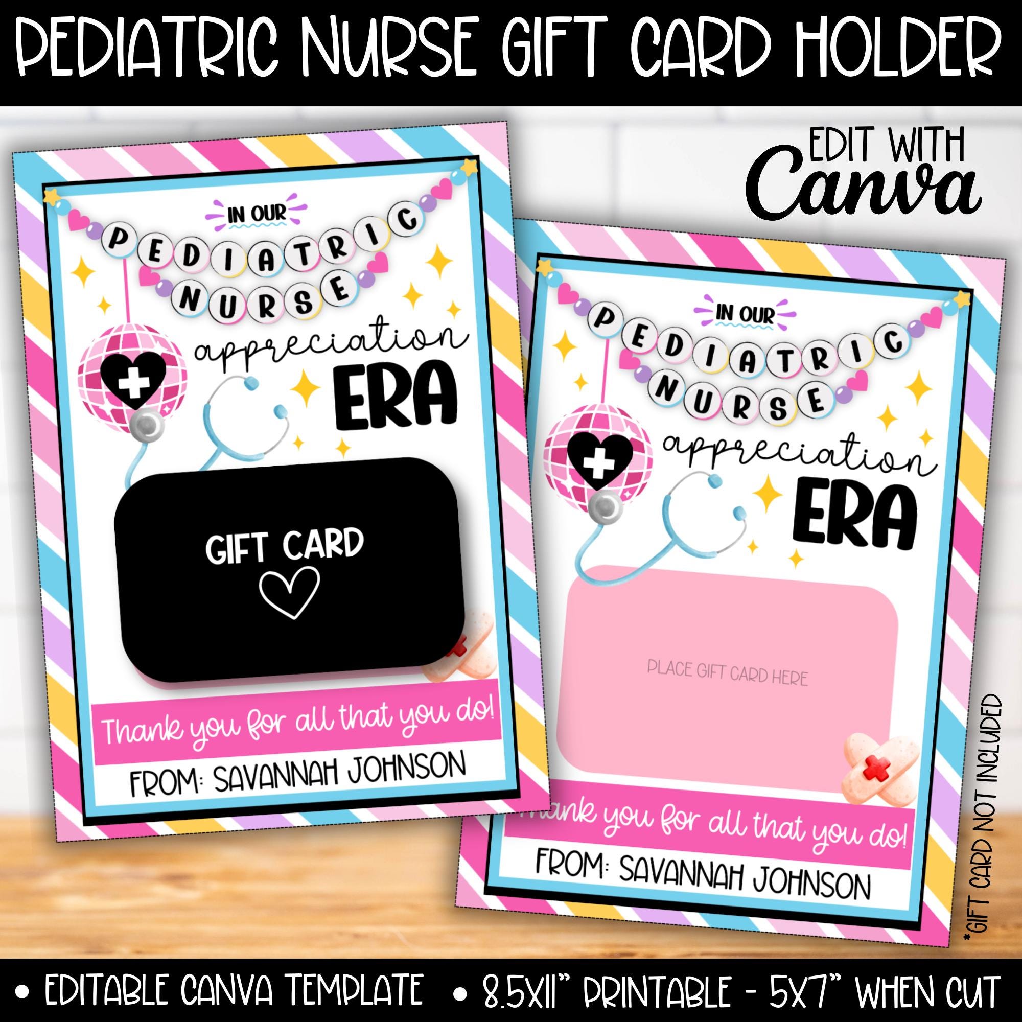 Pediatric Nurse Appreciation Week PICU Gift Card Holder, Editable Pediatric Oncology Nurses Week Greeting Card, Hospital Clinic Staff