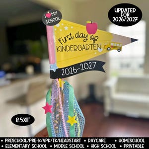 Erster Schultag Bleistiftfahnen-Prop-Bundle, 26-27 Back to School High School Wimpelfahnen-Schild, K5-Vorschul-Pre-K-Schilder