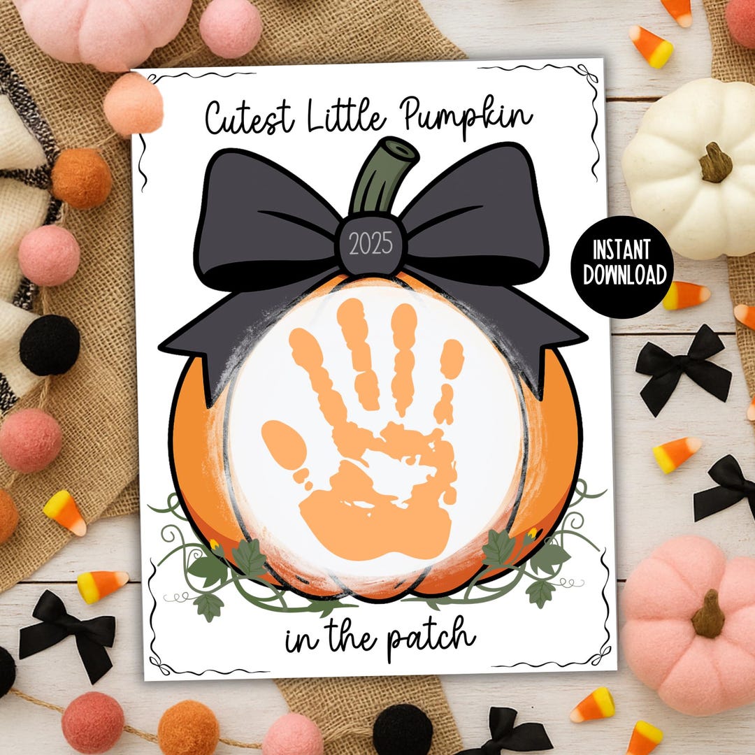 Pumpkin Patch Fall Handprint Craft Printable 2025, Halloween Bow ...