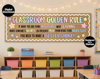 Classroom Golden Rule Banner Sign PNG Download, 2ft x 6ft Butcher Paper Pastel Rainbow Our Class Rules Decor Expectations Behavior SEL Chart