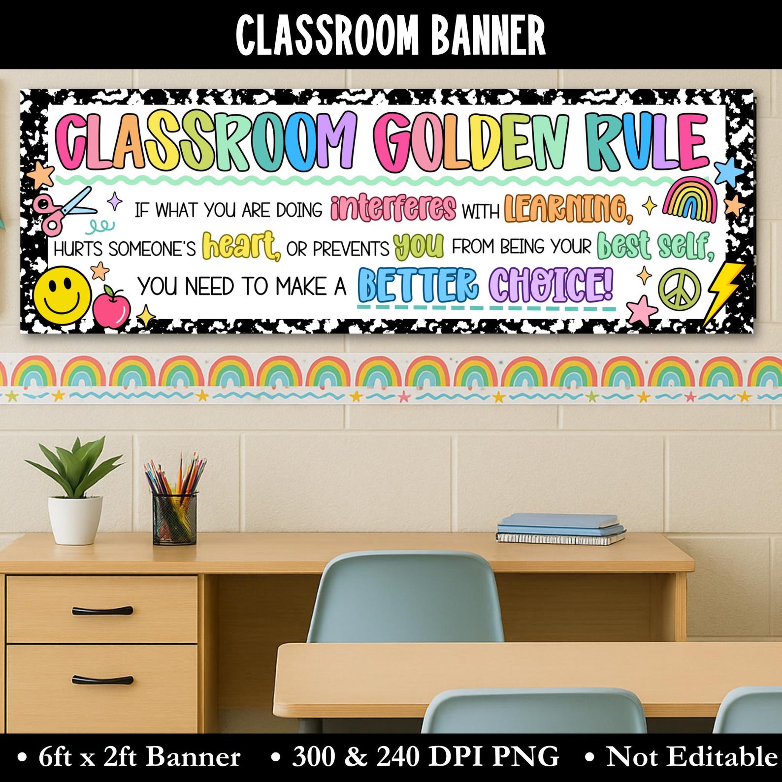 Golden Rules Header Bright Classroom Golden Rule Banner, One Rule Classroom Banner ...