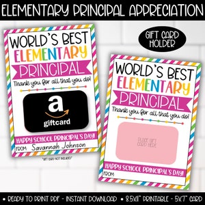 Elementary Principal Day Gift Card Holder, School Principal Appreciation Day, World's Best Elementary School Principal Printable Card