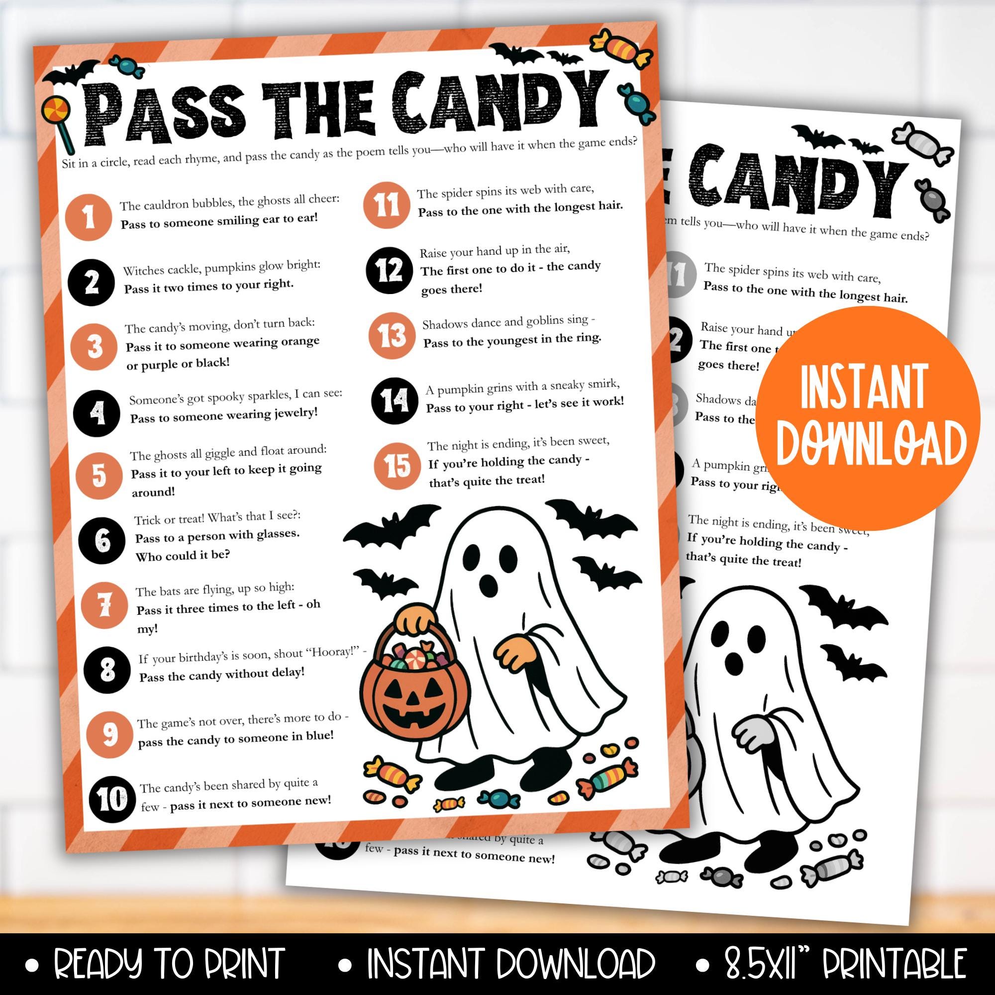 Halloween Pass the Candy Game, Printable Halloween Activity, Pass the ...