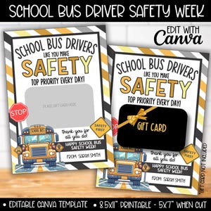 Schoolbuschauffeur Safety Week gepersonaliseerde cadeaukaarthouder, cadeaukaartjes buschauffeur Appreciation Day, bewerkbare sjabloon Cadeaus buschauffeurs