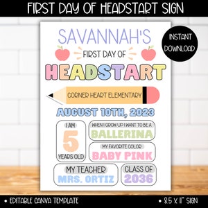 First Day of Headstart Sign Printable, First Day of Headstart School Sign Template, 1st Day of Headstart Pastel Rainbow Instant Download