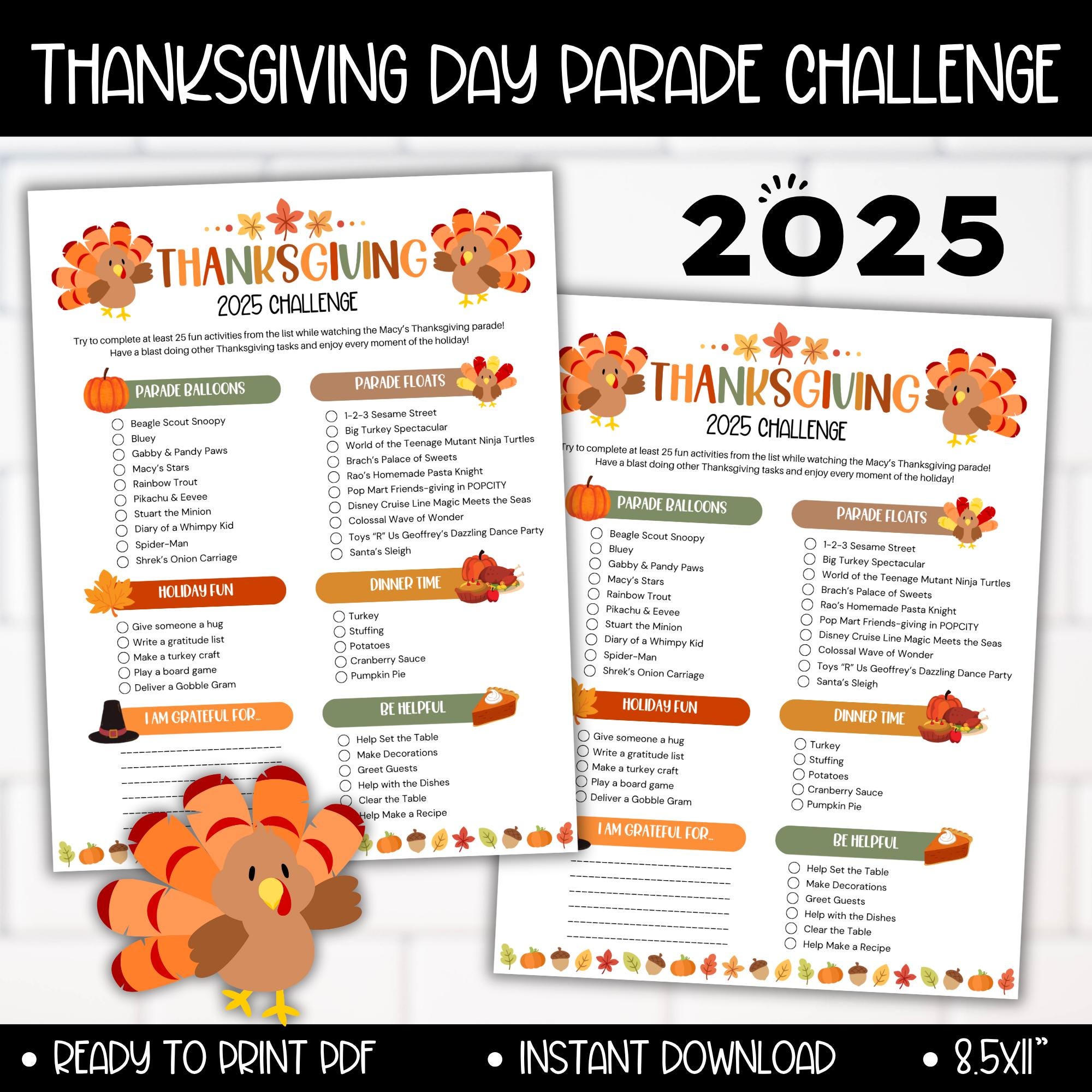 2025 thanksgiving day parade checklist activity game printable