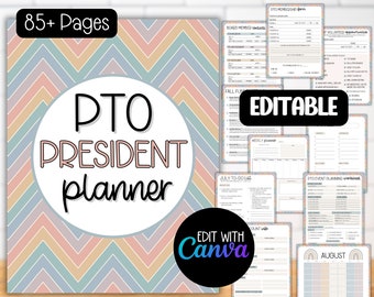 EDITABLE PTO President Leader Binder Template Bundle, PTO Membership Calendar, pto Event Plan Flyer, Volunteer Meeting Agenda Budget Form