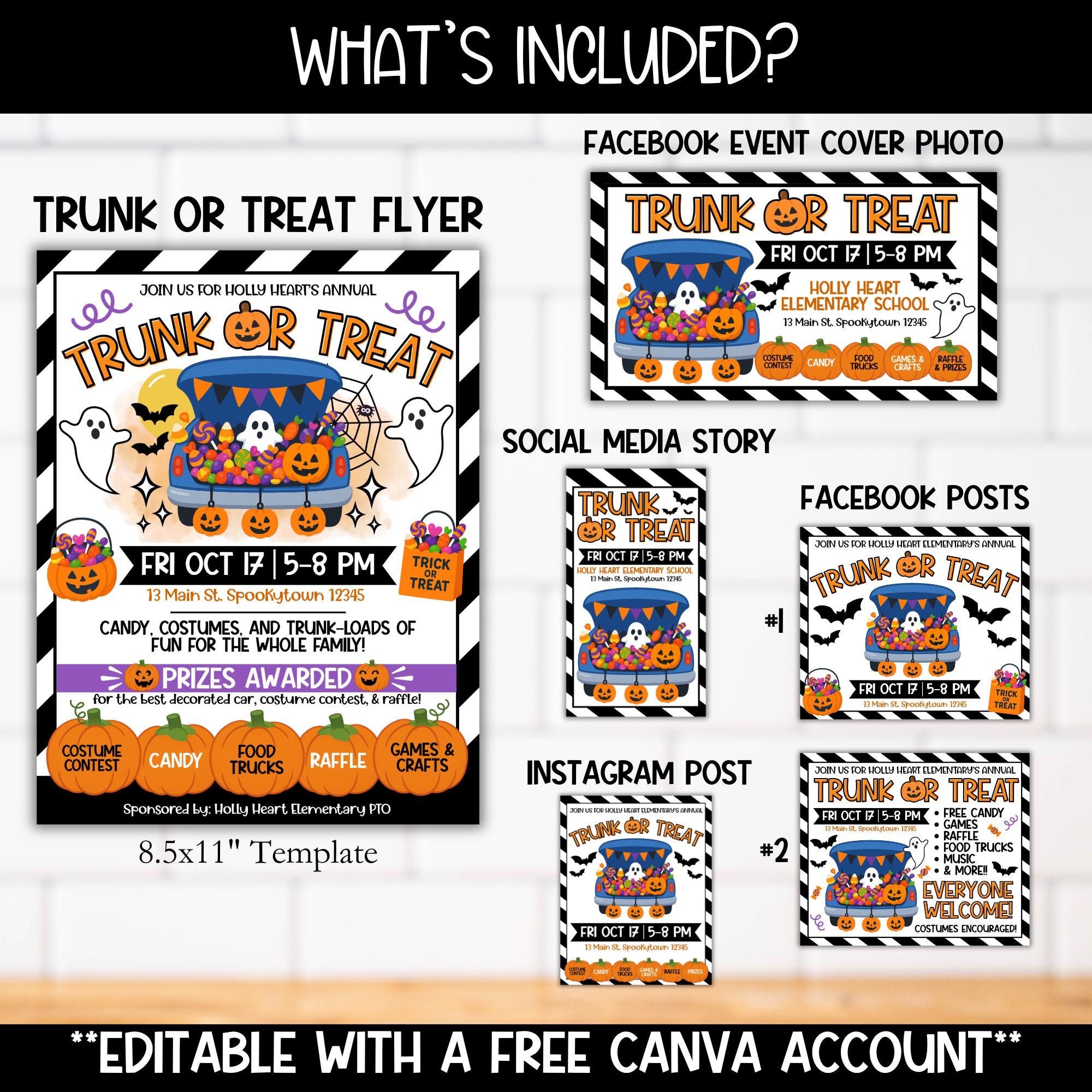 Halloween Trunk or Treat Event Flyer Bundle: Editable Social Media ...