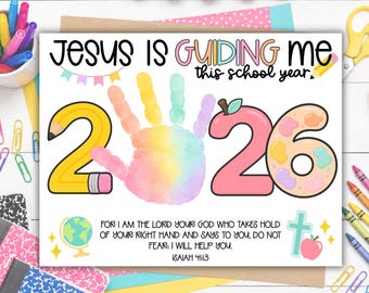 Christian Back to School 2026 Handprint Craft, 1st Day of School God Church Bible Verse, Religious Kids Keepsake, Preschool Jesus Activity