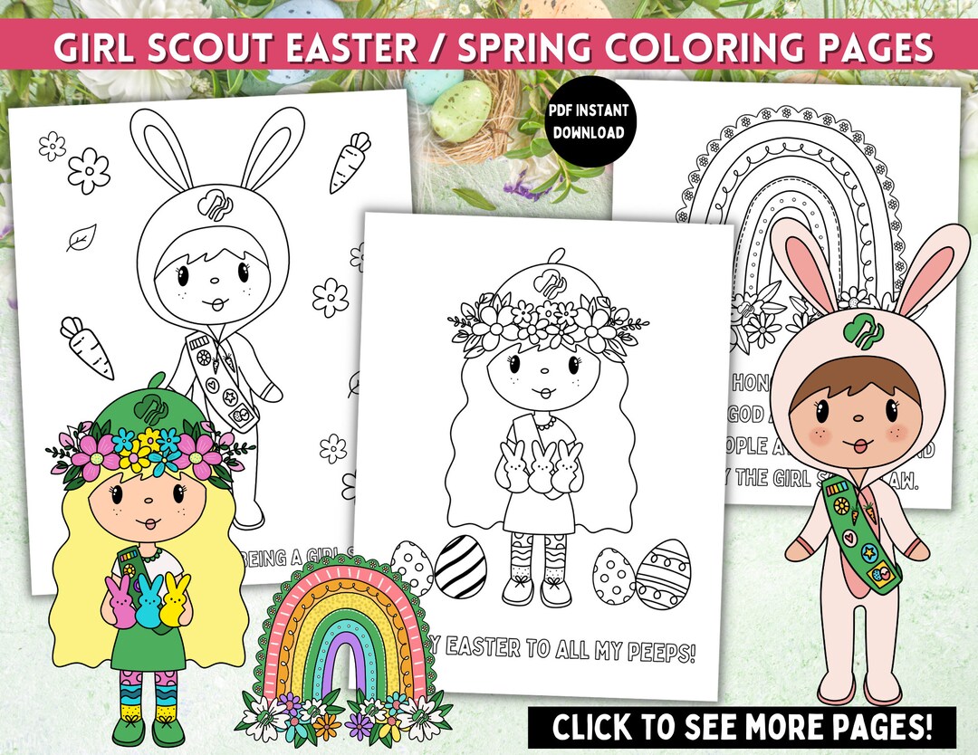 Girl Scout Easter Spring Coloring Page Sheet Printable Etsy