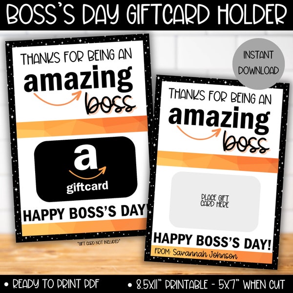 Boss's Day Amazon Gift Card Holder, Bosses Day Tag, Boss Day Gift Basket, Boss Gifts for Her Him, Thanks for being an Amazing Boss Printable