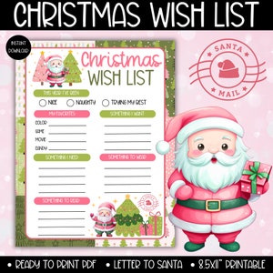 Rosa Grün Weihnachten Brief an Santa Wunschliste Aktivität Handwerk, etwas, das ich will brauchen lesen Wear List Tags druckbar, Santa Mail Aktivitäten