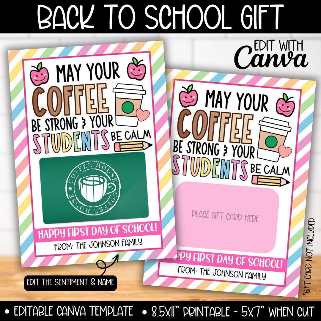 Back to School Teacher Coffee Gift Card Holder, Printable First Day of ...