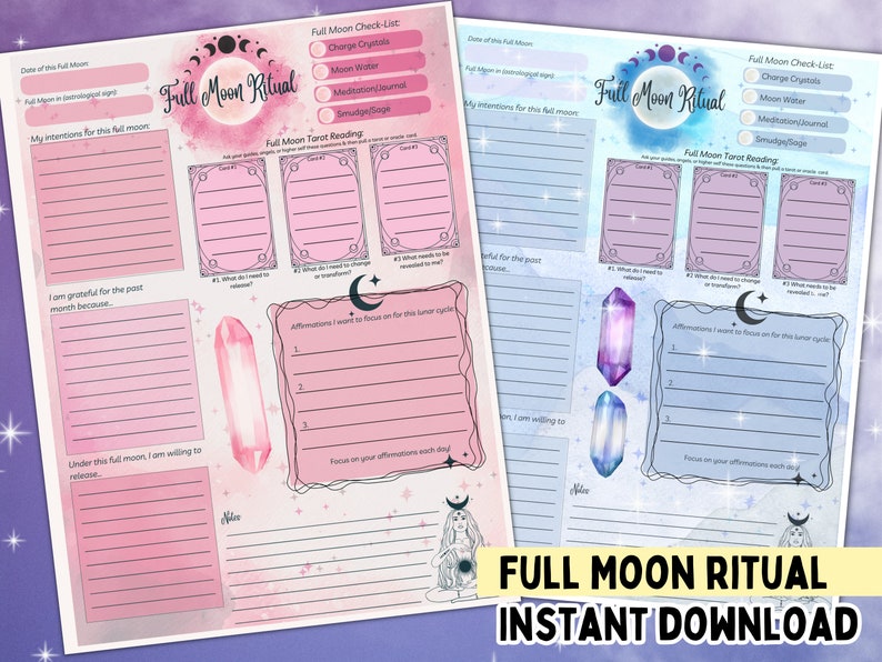 Full Moon Visualization Worksheet, Manifestation Tarot Ritual Journal ...