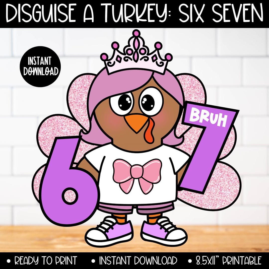 Pink 67 Bruh Six Seven Turkey Disguise Costume Craft Kit, Girls ...