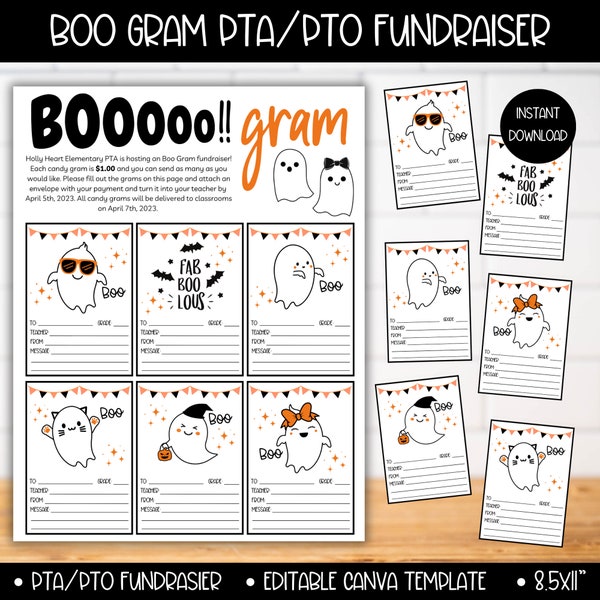 PTA PTO Boo Gram Fundraiser Flyer Template, School Fundraiser Ideas, Boo Bag Halloween pta pto School Printable Flyer, Candy Gram for Kids