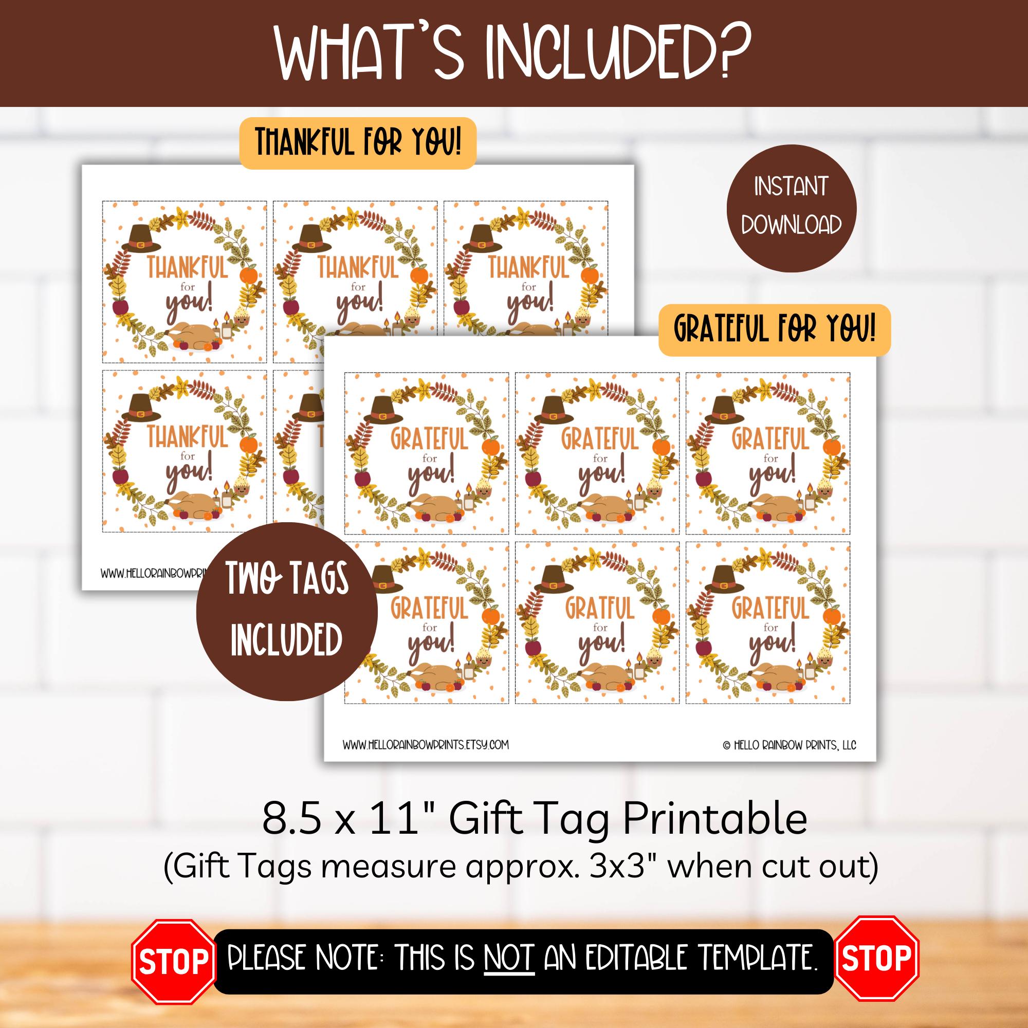 Thanksgiving Treats Gift Tags for Teacher Coworkers Hostess Neighbor ...