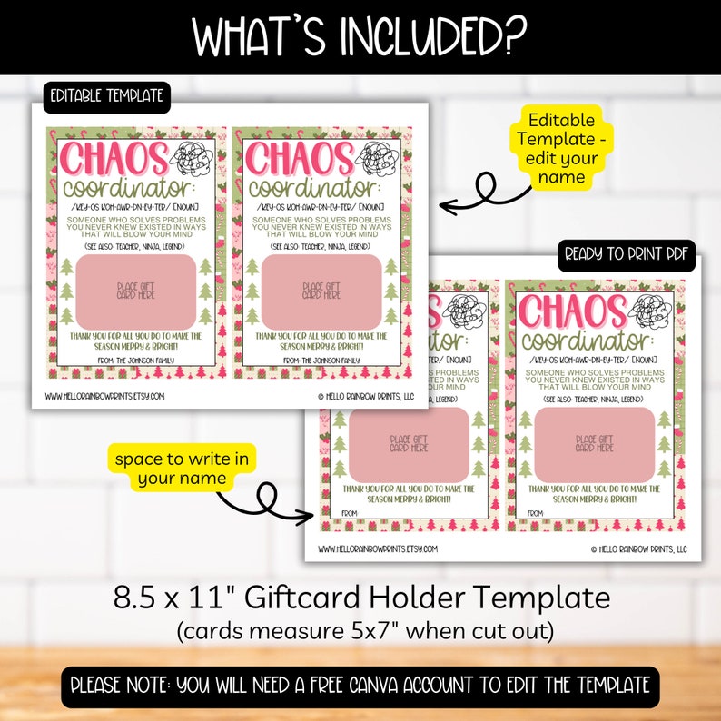 Teacher Christmas Chaos Coordinator Gift Card Holder, Holiday Winter