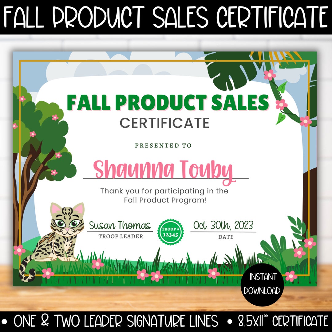 Girl Scout Fall Product Sale Certificate, Printable Girl Scout Fall