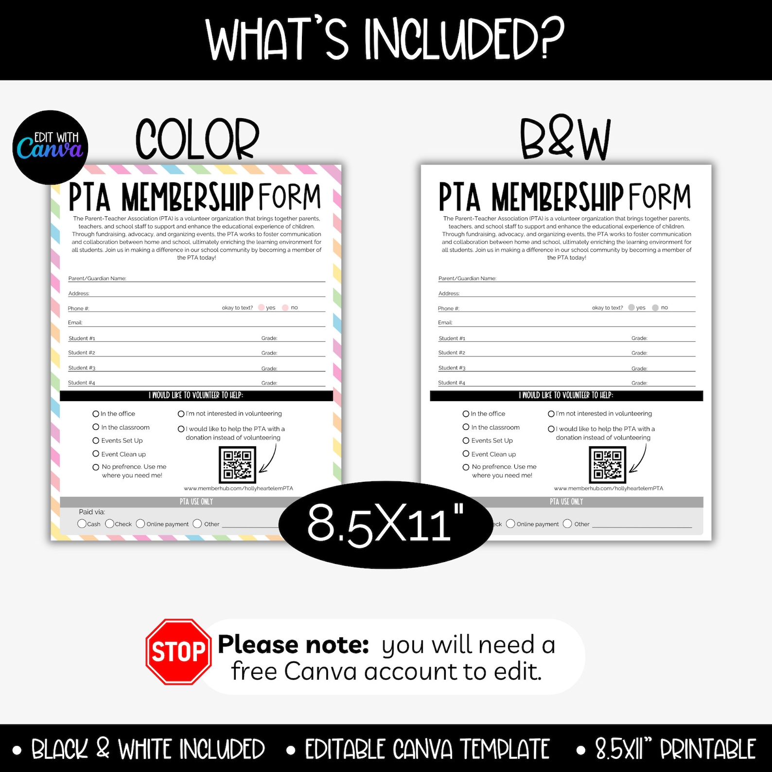 PTA Membership Form Flyer Editable Canva Template, Rainbow PTA ...