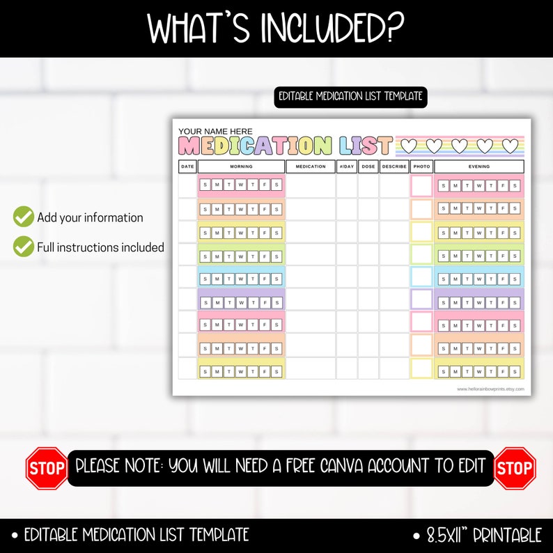 Medication Time Color Coding Medication Supplement List Color Code Tracker Log Chart Template With ...
