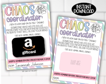 Chaos Coordinator Administrative Assistant Gift Card Holder, Funny Admin Day Gift, Office Manager Appreciation, Printable Gift for Admin Day