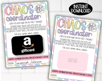 Administrative Professional Day Amazon Target Starbucks Appreciation Gift Card Holder, Administrative Chaos Coordinator Gifts, Admin Card