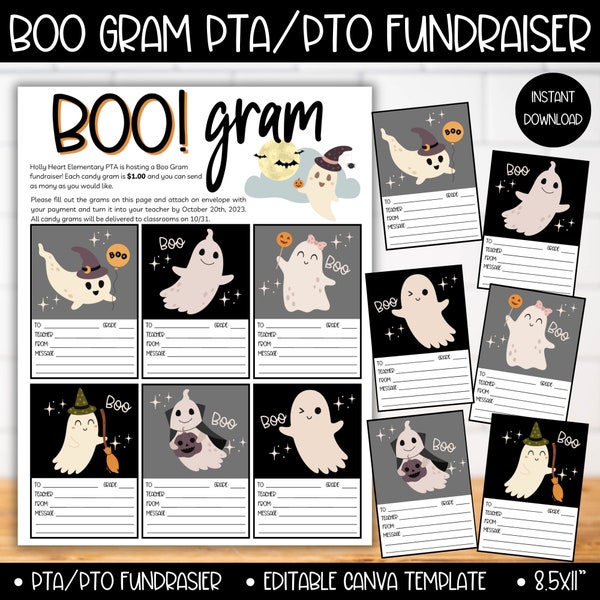 PTA PTO Boo Gram Fundraiser Flyer Template, School Fundraiser Ideas, Boo Bag Halloween pta pto School Printable Flyer, Candy Gram for Kids