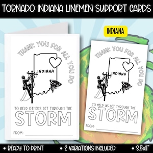 Tarjeta de agradecimiento para linieros, apoyo para tornados en Indiana, liniero de primera respuesta ante tormentas de tornados, actividad para colorear para niños, manualidad imprimible, proyecto de clase