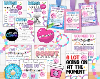 May include: A set of printable staff appreciation week cards featuring a donut, apple, and disco ball theme. The cards include phrases like "We donut know about you", "You need to calm down", and "Our teachers and staff have a lot going on at the moment".