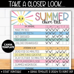 Editable Summer Chore Chart List for Kids, Teen Chores Reward System Tracker Charts, Summer Routine Responsibility Checklist, Chore Calendar image 6