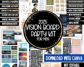 2025 Vision Board for Men Printable, Manifest New Year Goal Setting Vision Board Supplies Planner Template, Affirmations Board Clipart Image