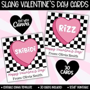 Parole gergali Biglietti di San Valentino alla moda per la scuola media superiore, Skibidi Rizz Sigma Gen Z Alpha Class Valentine, Girl Teen Tween Valentine