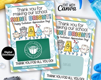 Custodian Appreciation Gift Card Holder, Janitor Thank You Card Template, Custodial Printable Gift, School Staff Appreciation Printable