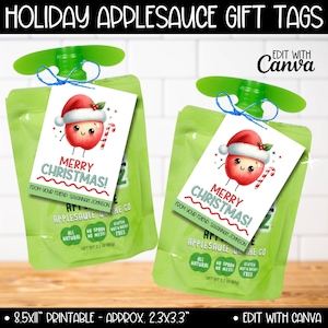 Urlaub Apfelsauce Kinderklasse Leckerli Geschenkanhänger, bearbeitbare Weihnachtsapfelsauce Beutel Team Snack Nicht-Süßigkeiten Geschenke Party Favors Goodie Bags