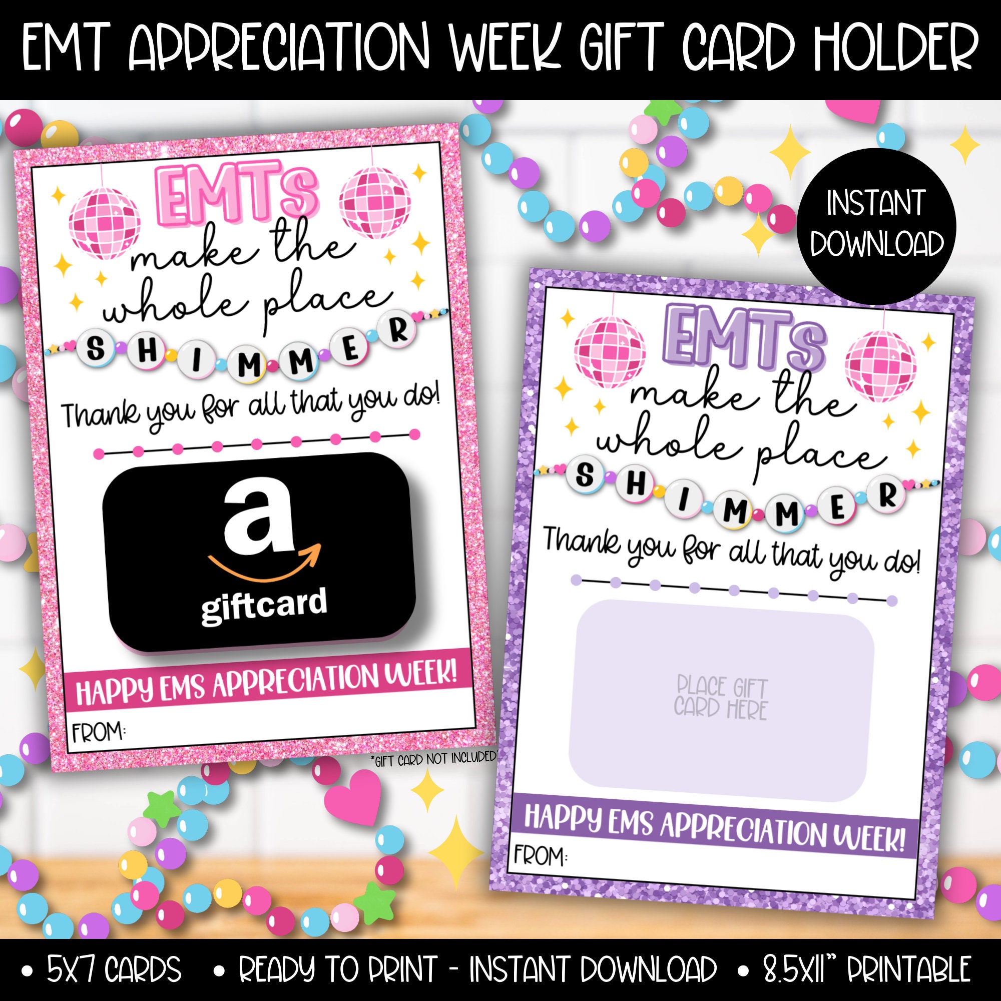 EMT Staff Appreciation Week Gift Card Holder, Paramedic EMS Ambulance Medical Thank You Greeting, In My EMTs Era, EMS Printable Bulk Gifts