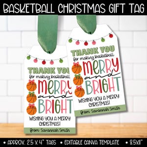 Modèle d'étiquette de cadeau de Noël de l'équipe de basket-ball, étiquettes de collation imprimables de vacances de l'équipe de basket-ball, étiquettes pour cadeaux de vacances d'appréciation de l'entraîneur de basket-ball