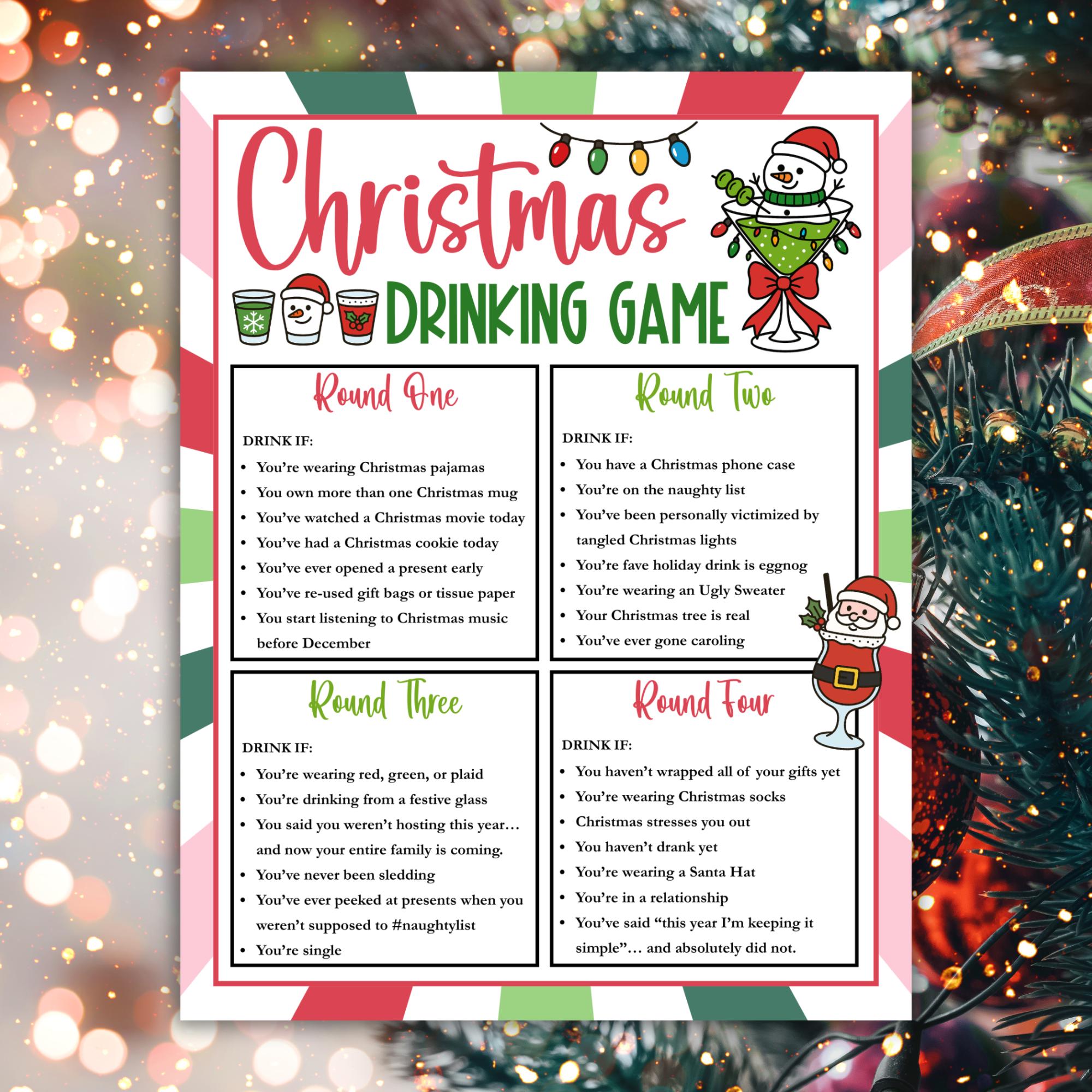 Christmas Drinking Game Printable, Adult Holiday Party Games, Festive — free download
