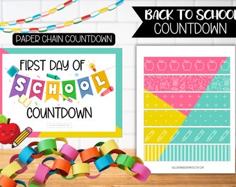 First Day Of School Countdown | 1st day Back to School Printable Countdown Paper Chain Sign Download | Starting School Countdown Calendar