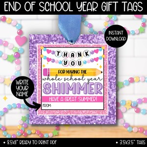 Étiquettes-cadeaux de fin d'année scolaire, étiquette cadeau pop star chatoyante classe à imprimer, sacs cadeaux d'été dernier jour d'école, cadeaux pour enseignant, camarade de classe