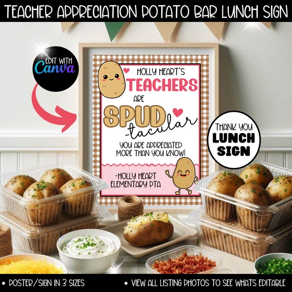 Baked Potato Bar Teacher Staff Appreciation Week Lunch Poster Sign, Teacher Employee Thank you Gifts, Principal Office Lunch Decor Signs