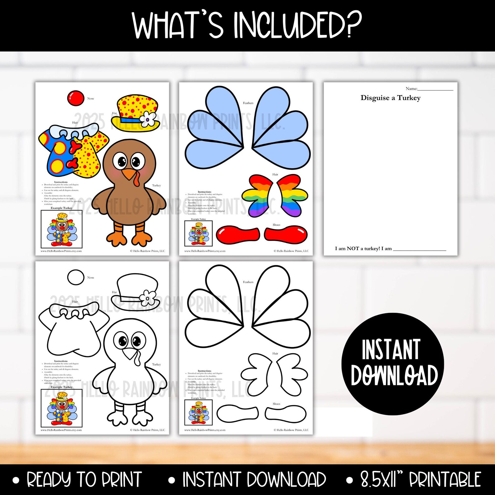 Thanksgiving Disguise the Turkey Clown Printable Craft Kit, NOT a ...