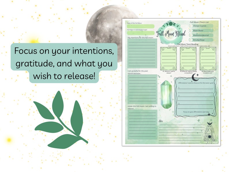 Full Moon Visualization Worksheet, Manifestation Tarot Ritual Journal ...
