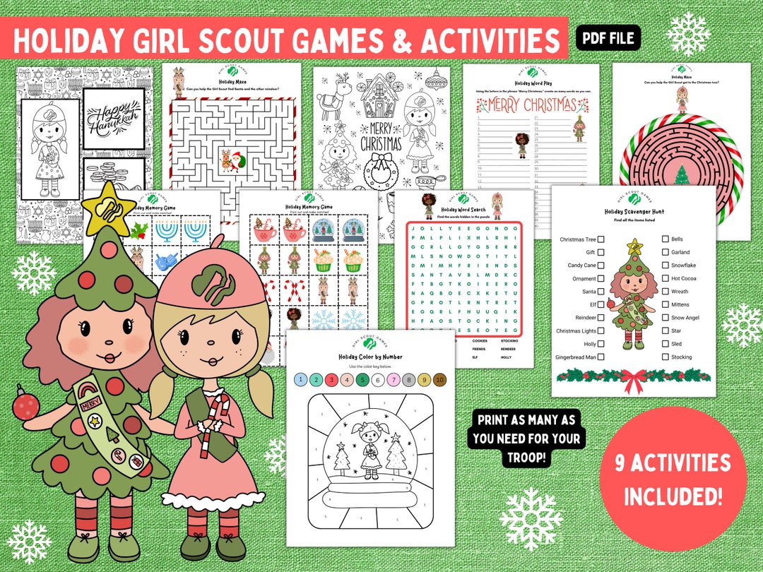 Girl Scout Holiday Activity Coloring Pages Girl Scout Troop Etsy