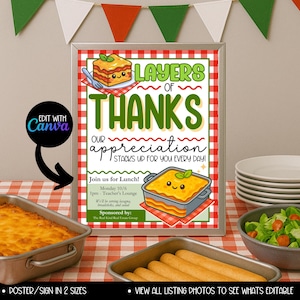 Lasagna Pasta Bar Appreciation Italian Lunch Sign: Thank you to Teachers, Nurses, Office Staff Luncheon Printables