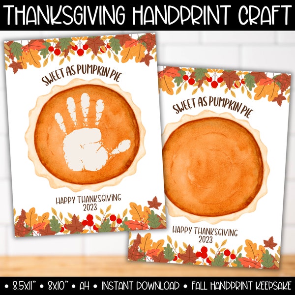 Thanksgiving Fall Pumpkin Pie Handprint Footprint Toddler Baby Printable Art Craft, Daycare Homeschool Craft, Preschool Kindergarten Pumpkin