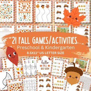 Paquete de juegos de actividades para niños en otoño para el Día de Acción de Gracias, material imprimible para preescolares y niños pequeños, habilidades con tijeras para reconocer números y letras